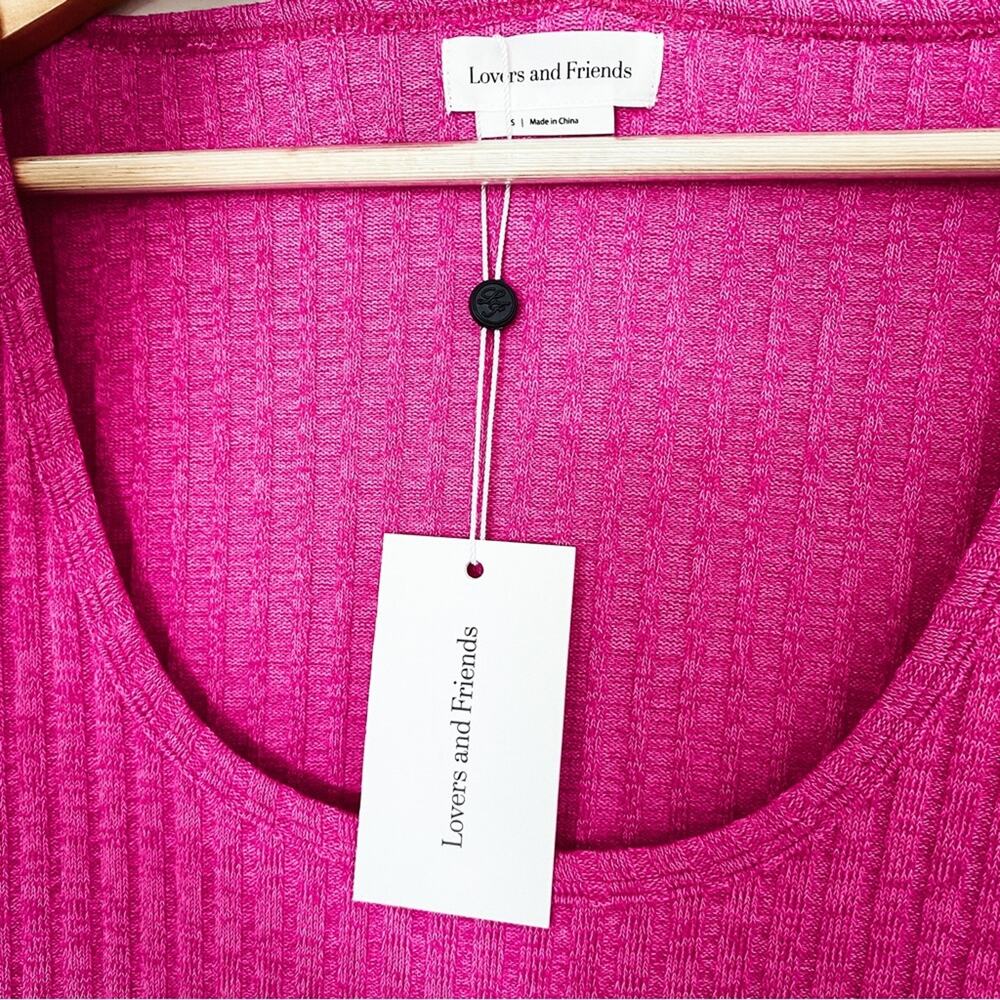 NWT Lovers + Friends Naomi Raspberry Pink Ribbed Long Sleeve Midi Dress - Picture 5 of 6